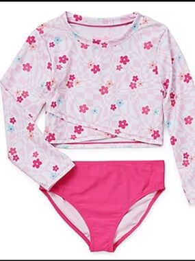 NWT Girl’s Size 10 Pink Floral Two Piece B Magical Bathing Suit UPF 50+.